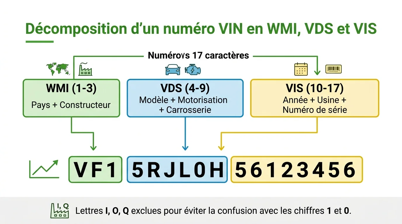 Décomposition d'un numéro VIN en WMI, VDS et VIS