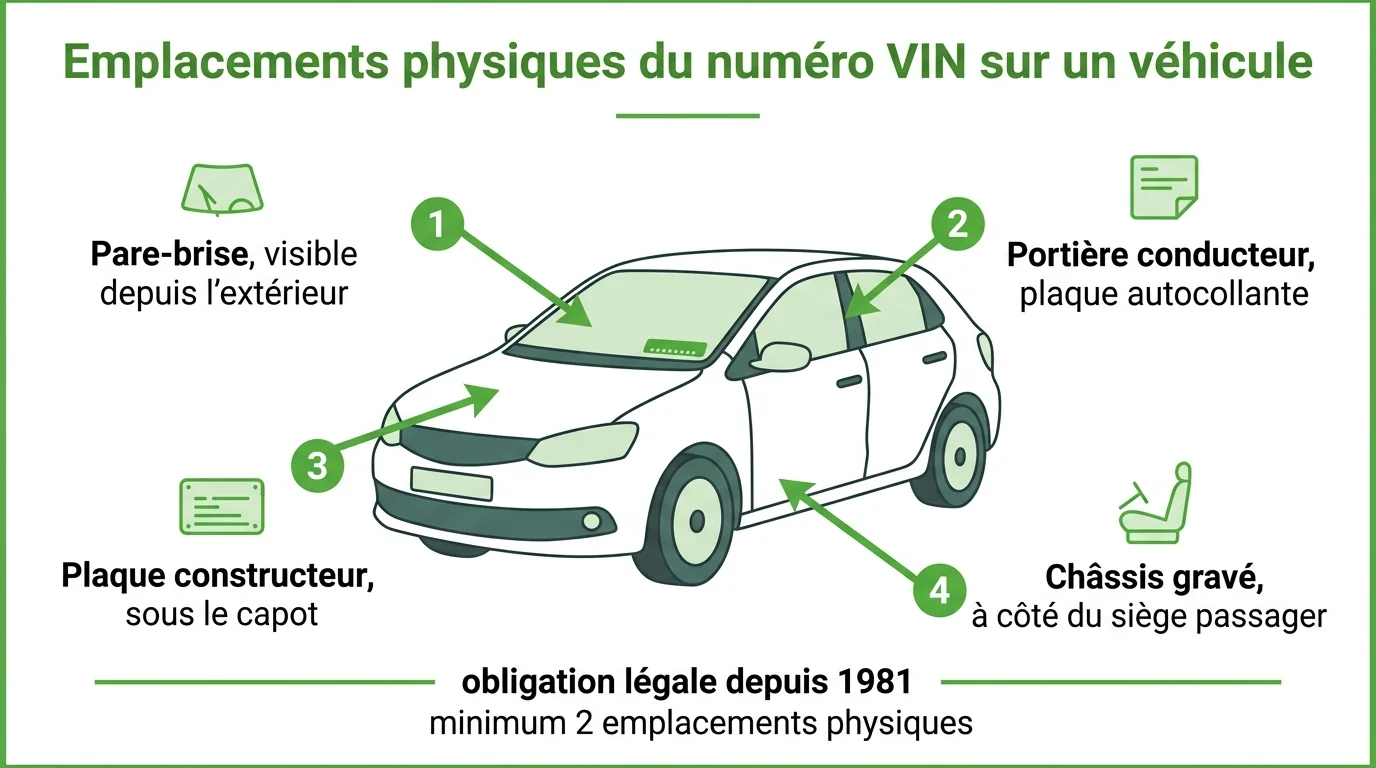 Emplacements physiques du numéro VIN sur un véhicule